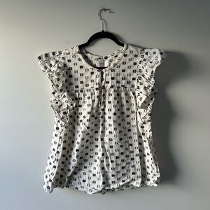 Xirena white and black textured flutter sleeve top